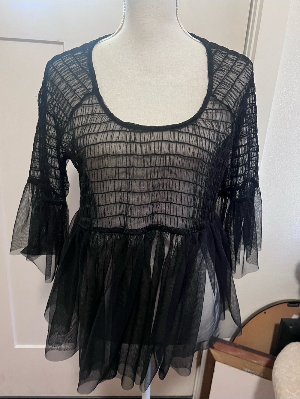 Torrid Sheer Black Ruffled Mesh Peplum Top Plus Size Whimsy Goth